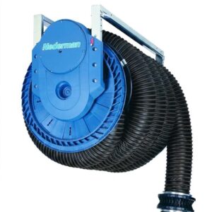 Enrouleur d'extraction de gaz d'échappement Nederman 865 à rappel par ressort, tambour bleu et gaine enroulée