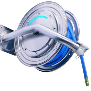 Enrouleur de tuyau Nederman 886 en acier inoxydable, grand tambour ouvert pour l'industrie lourde et l'agroalimentaire