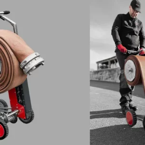 Enrouleur électrique de tuyau plat d'incendie GEPRO ET-Roller 7 à châssis 4 roues repliable, pour tuyaux jusqu'à 6 pouces