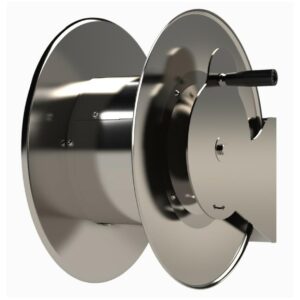 Enrouleur de tuyau inox à manivelle Limatec ELM2 sur son support mural orientable