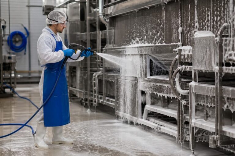 Enrouleur inox pour détergents et désinfectants